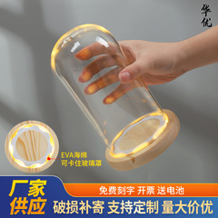 EVA防脱落卡扣永生花干花玻璃罩底座带灯展示盒带灯防尘罩手模玻