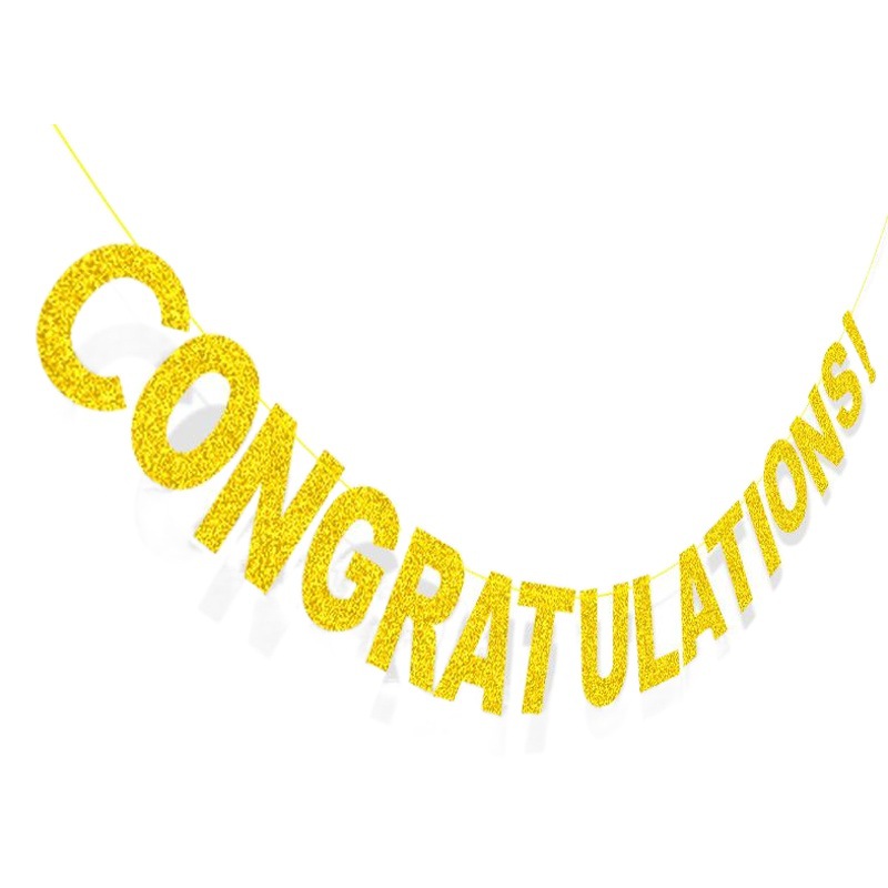 Banderas de cadena decorativas fiesta de graduación Suministro directo de fábrica ¡FELICITACIONES! Oro Glitter Garland
