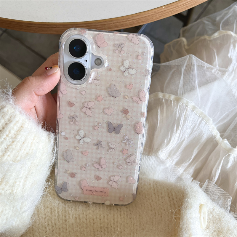 Mariposa a cuadros simple para Apple 15promax funda para teléfono móvil 16pro femenino 14/13 personalidad iPhone16PM