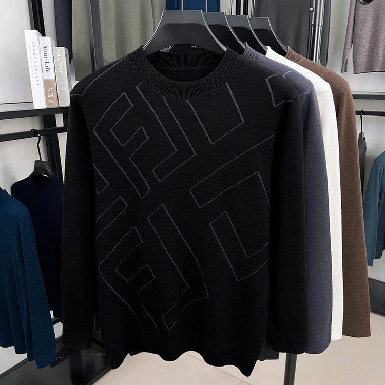 Tipo delgado de lujo ligero de marca letras de cuello redondo hookah de punto de manga larga suéter de punto de invierno ocio chaqueta suéter