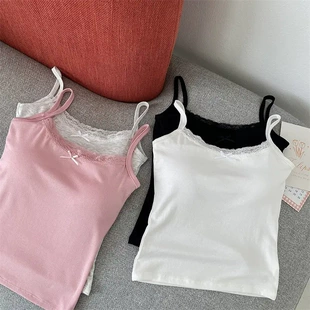 Топ-майка (жен.) корейского стиля с бантом, с вкладышами, деми-сезонный без рукавов