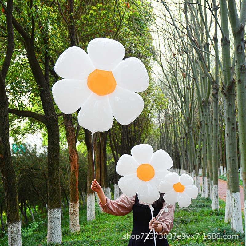 Globos de aluminio con diseño de margaritas blancas estilo Instagram, accesorios fotográficos mate, decoración de cumpleaños, girasoles, arreglo para el 1 de mayo y el 1 de junio.