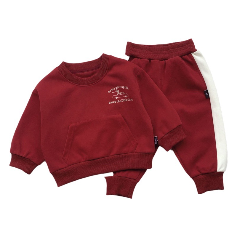 INS traje forrado de lana para niños Otoño e Invierno nuevos niños y niñas suéter pantalones de chándal estilo coreano ropa deportiva para niños moda
