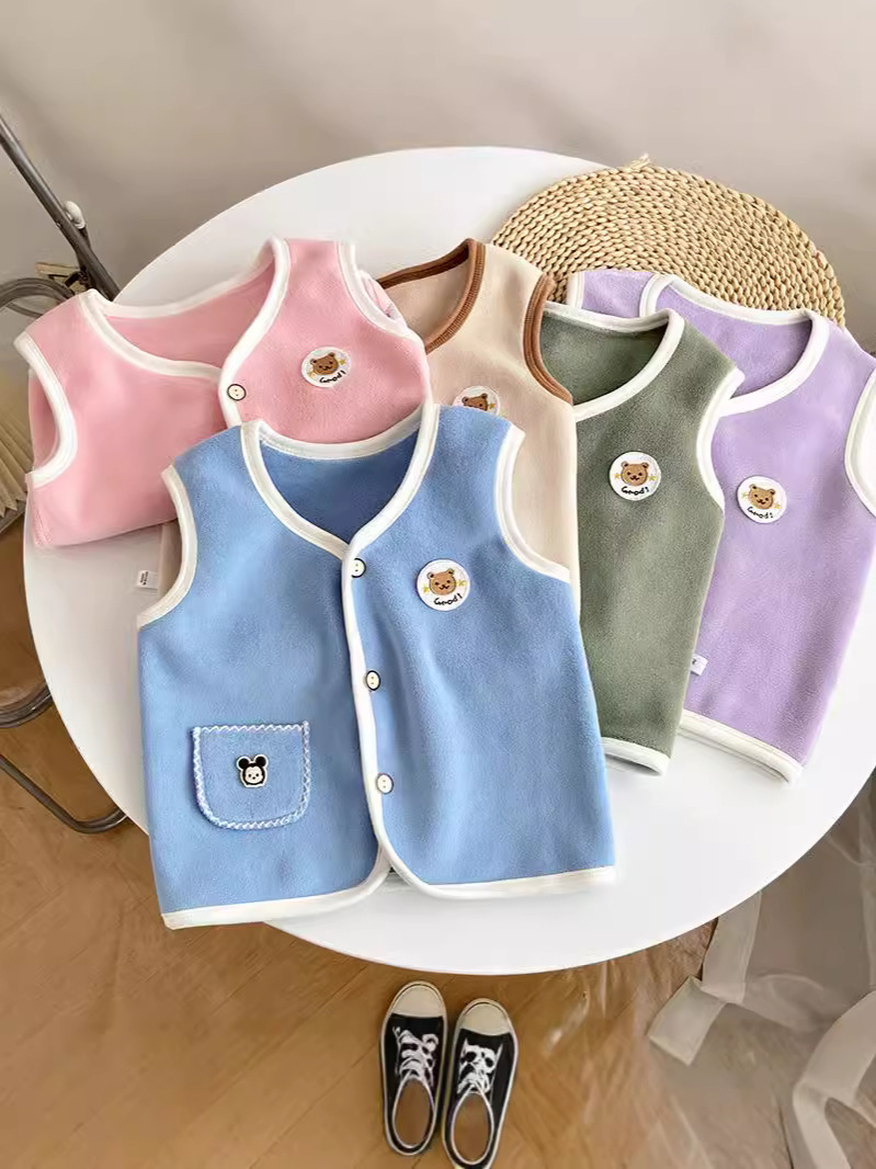 Suéter infantil, chaleco cardigan, 2024 nuevo vestido de otoño para niños y niñas, dibujos animados, explosión exterior con chaleco de orelín