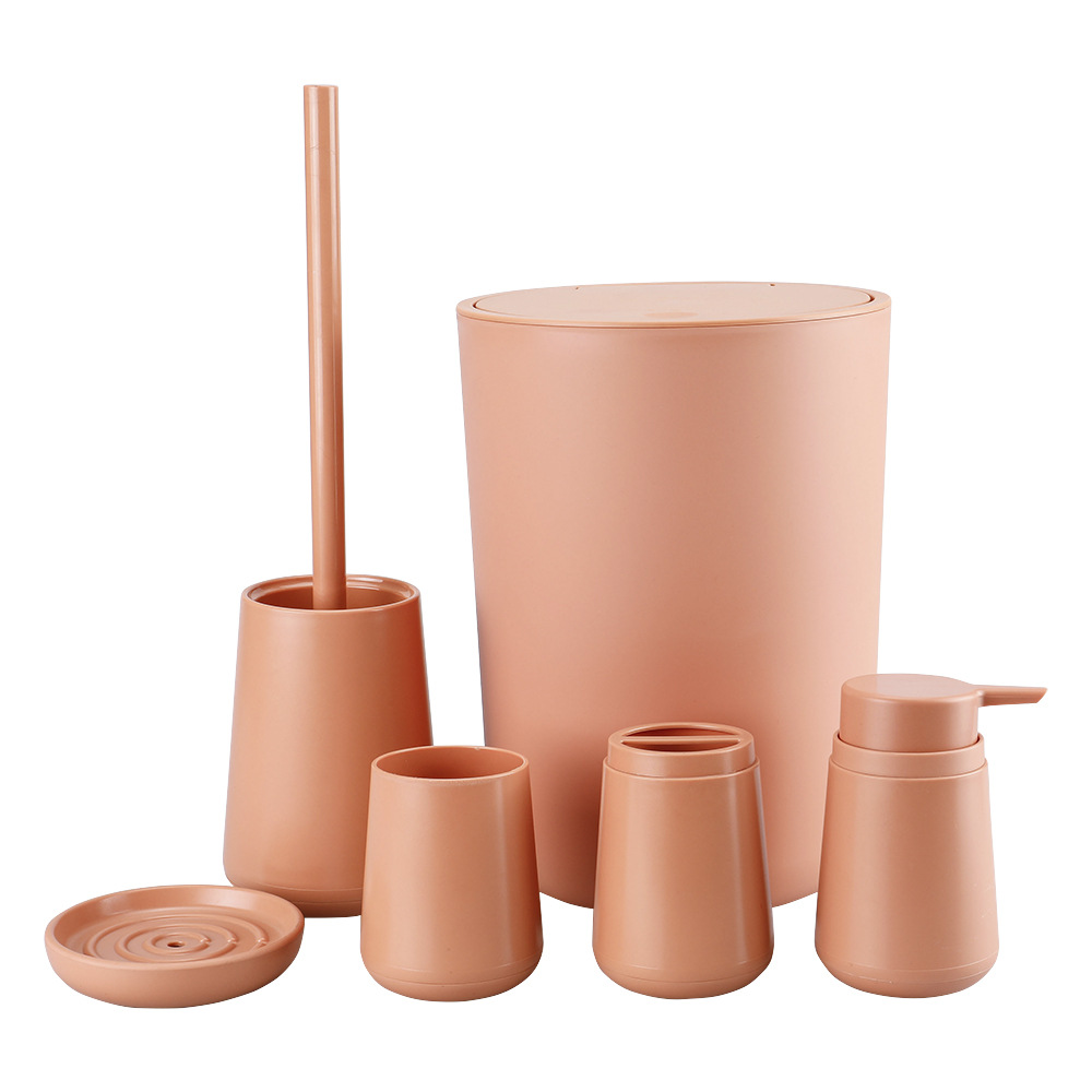 Color sólido nuevo baño de plástico suministros de seis piezas conjunto enjuague bucal cepillo titular caja de jabón Baño de almacenamiento traje de baño