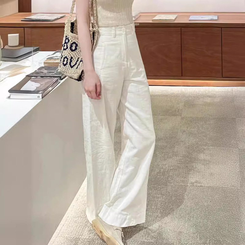 White Loose Casual Trousers Women's Summer New High Waist Dape Pants Cotton Straight Slim Wide Leg Pants Thin