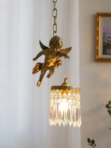 French-style full copper angel small pendant light crystal antique-style corridor entrance foyer balcony bedside lighting