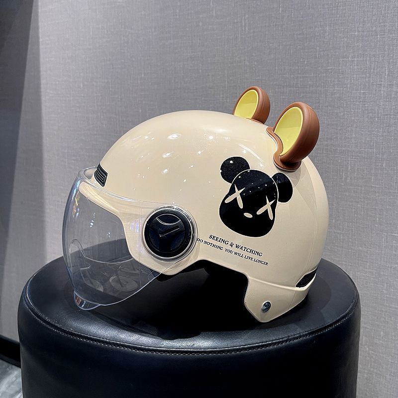 Bear Electric Motorcycle Helmet 3C Certified Summer Sunscreen Safety Half Helmet