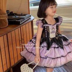 庫洛米2024春夏女童洛麗塔公主裙兒童寶寶可愛洋氣連衣裙演出禮服