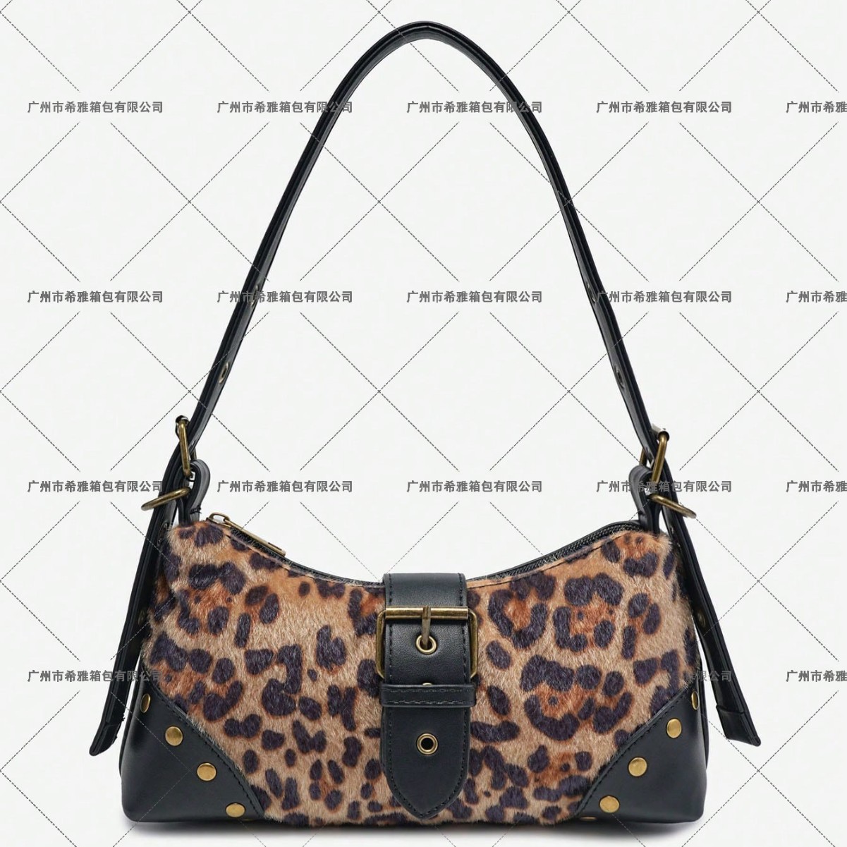 Women’s Vintage Maillard Distressed PU Leather Biker Baguette Underarm Shoulder Bag with Stud and Pin Buckle Detail - Thumbnail 3