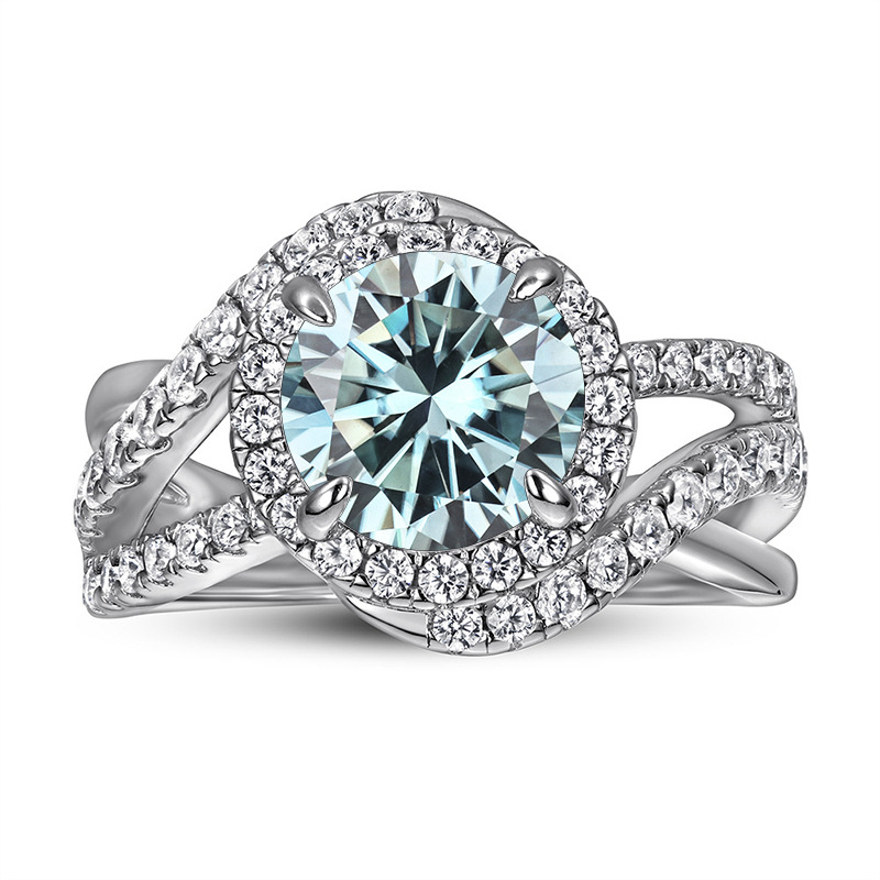 Comercio exterior Amazon nuevo S925 plata esterlina mujer anillo de piedra de moissanita para mujeres europeas y americanas exagerado brazo torcido anillo de boda cruzado
