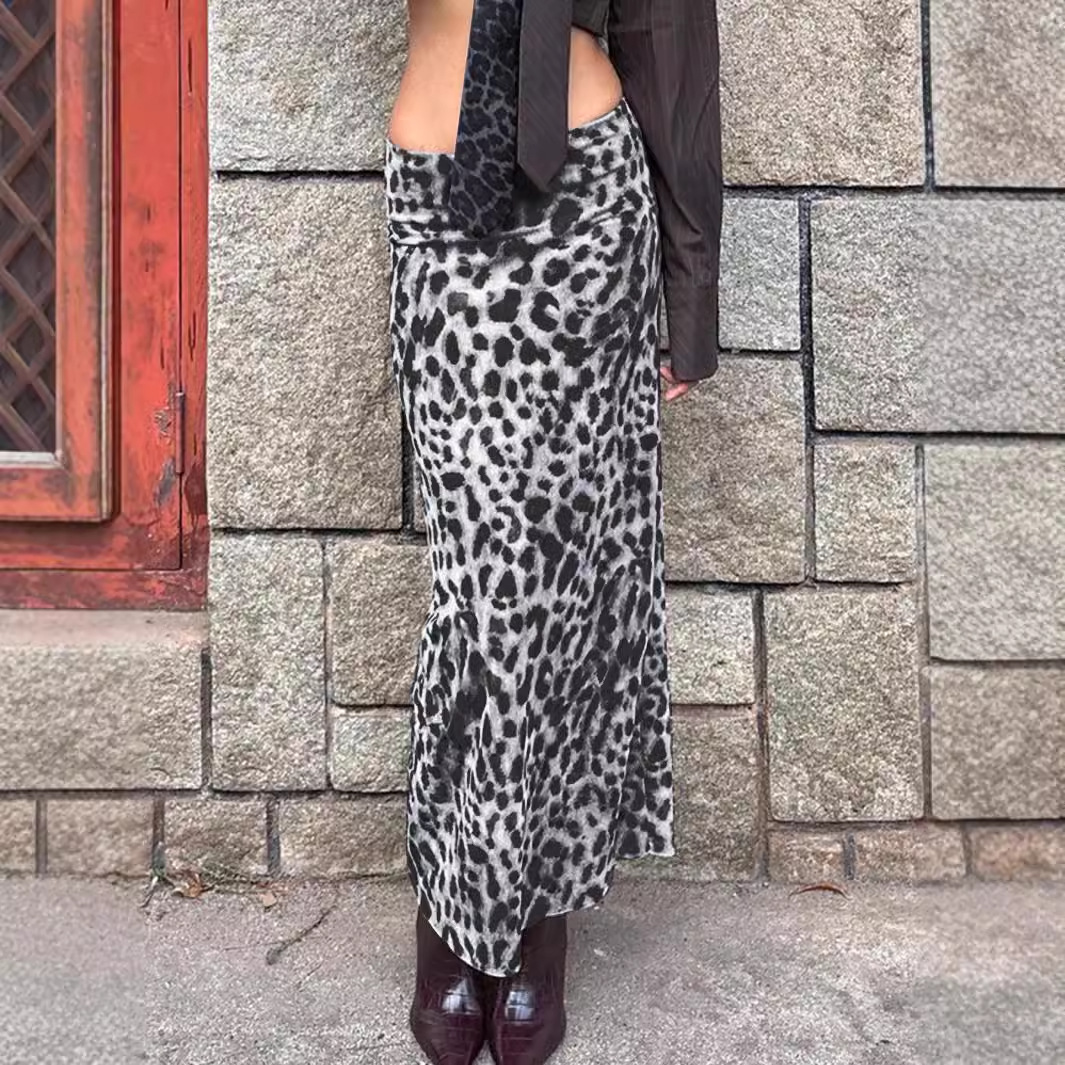 236g Weight Skirt Dresses Type Spandex, Polyester Fabric Type Mid Waist Waist Line Holiday Occasion Slim Fit Type Leopard Pattern Summer Season Streetwear Style Printing Craft Summer Streetwear Leopard Spandex Polyester Knee-Length Skirts 无
