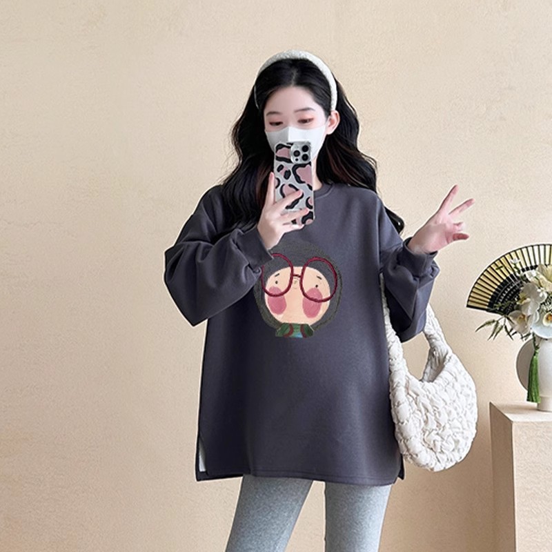 2025년 신상 임부복 봄 가을 투피스 슈트 패셔너블 한국식 비임신 상의 임산부 밀크티 컬러 스웨터