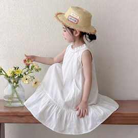 女童连衣裙2026清晰韩系穿搭无袖裙子木耳花边领口袋长裙潮荷叶边