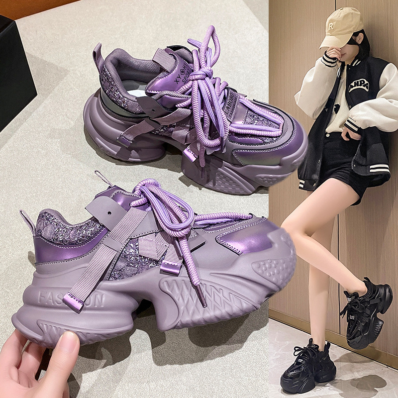 Korean Version Ins Trendy Soft-Soled Dad Shoes for Women 2024 Autumn and Winter New Lightweight Thick-Soled Height-Increasing Large-Size Casual Sports Shoes