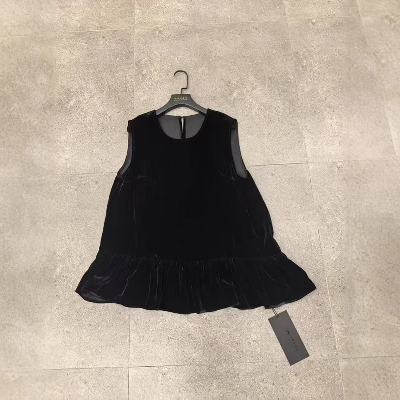 Nanyou 2025 Summer Casual Loose Age-Reducing Korean Style Ruffled Silk Velvet Babydoll Sleeveless Top