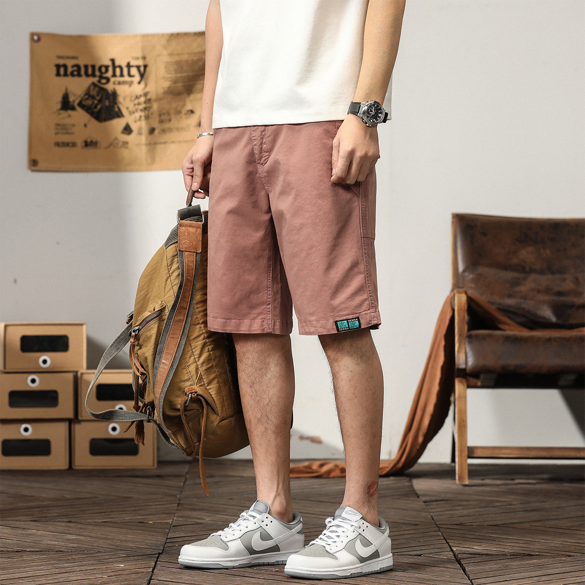 Men's New Summer Work Shorts, Youth Fashion, Large Size, Loose, Simple, Casual, Sports Shorts, Mid-Length, Thin