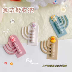 免打孔創意三連掛鈎 強力粘貼門後無痕鈎粘鈎 旋轉玄關鑰匙掛架鈎