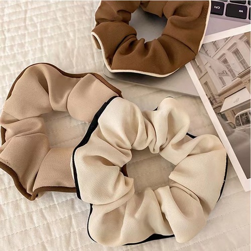 New solid color striped large intestine ring, Korean version, simple milk tea color, gentle fat intestine ring, French style, non-harmful and temperament hair accessory