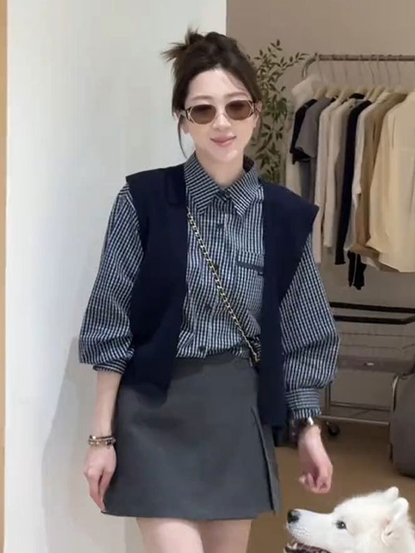条纹衬衫女设计感小众上衣披肩2025秋季新款韩版宽松百搭两件套|undefined