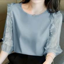 高档雪纺衫短袖女2023年新款爆款夏季时尚洋气雪纺上衣减龄百搭潮