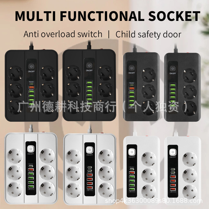 European Standard Socket Russian Travel Plug Multi-Function USB Power Strip 2m Cross-Border Export Manufacturer Power Strip Wholesale