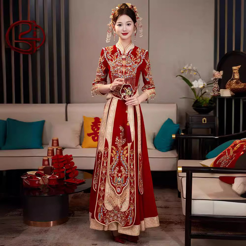 Xiuhe dress bride 2024 New Dragon and Phoenix gown slimming toast dress high-end Chinese wedding dress retro court dress wedding dress Xiuhe dress bride 2024 New Dragon and Phoenix gown slimming toast dress high-end Chinese wedding dress retro court dress wedding dress