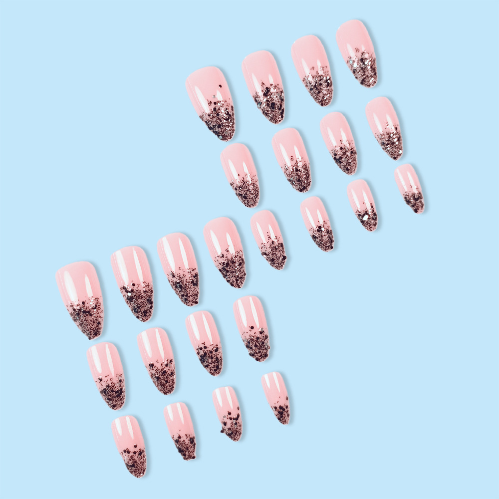 Ventas transfronterizas calientes desnudas polvo negro brillante manicure francés dulce y fresco ambiente de uso de parche de uñas 24 piezas de parche de uñas image 4
