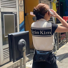 韩国小众MatinKim针织衫短袖提花字母拉链开衫毛衣外套男女上衣潮