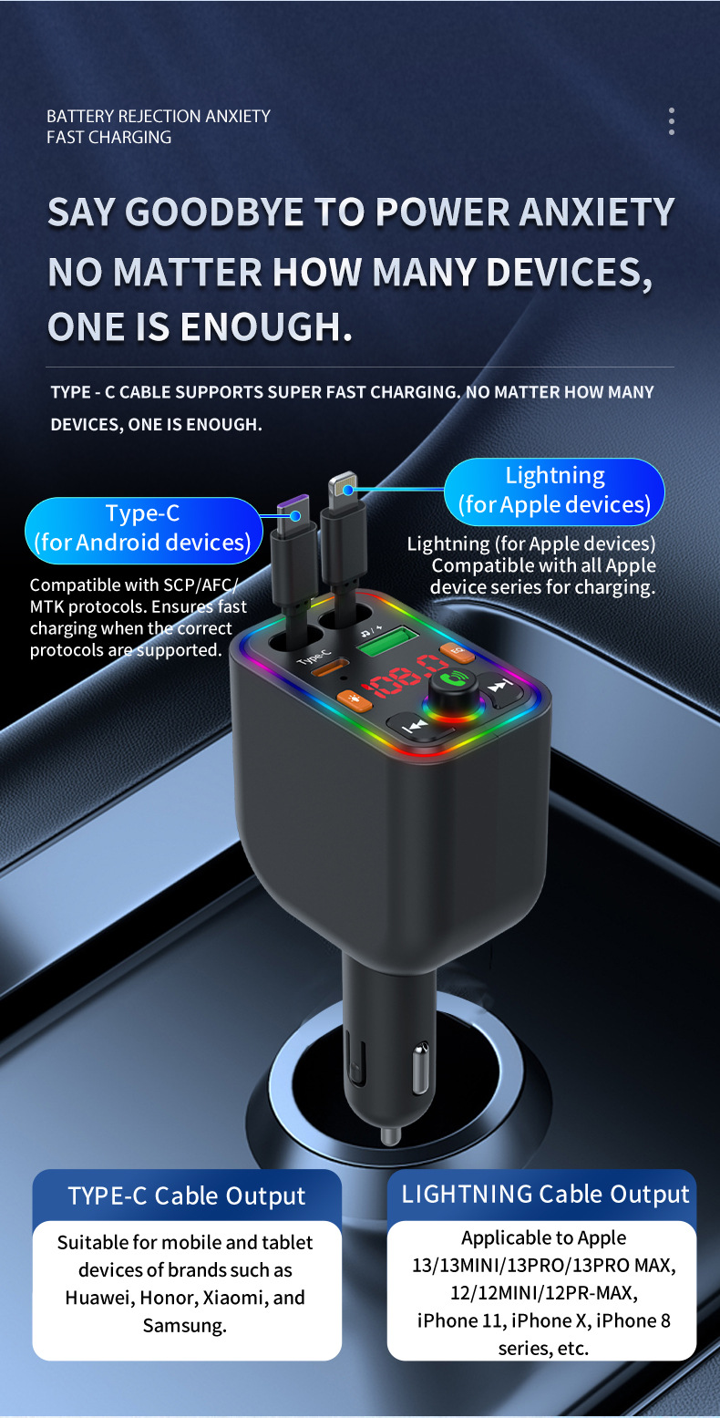 Ebay Cross-Border Factory Supply Car Bluetooth Receiver Supports Lossless Music Playback Car Mobile Phone Fast Charging