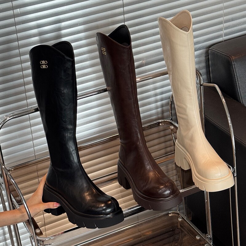 Shoe Lady's Platform Chunky Heel V-Cut High-Heeled Long Boots 2026 Spring and Autumn New Style for Petite Individuals, Height-Increasing Knee-High Boots Shoe Lady's Platform Chunky Heel V-Cut High-Heeled Long Boots 2026 Spring and Autumn New Style for Petite Individuals, Height-Increasing Knee-High Boots
