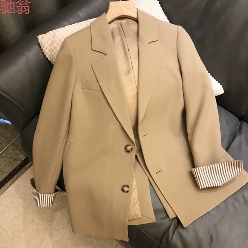C3M Casual Suit Jacket Women's 2021 New Korean Style Spring and Autumn Loose Women's khaki Small Suit Women's Black