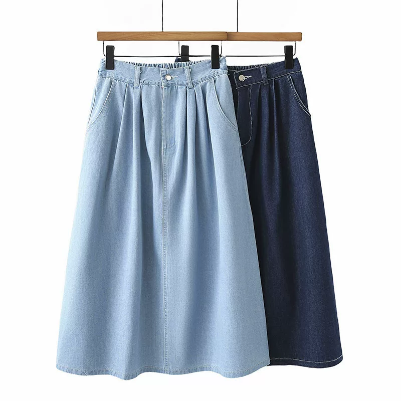 Long skirt, fashionable jeans, trousers, plus size, mid-length, high waist, A-line, fitted