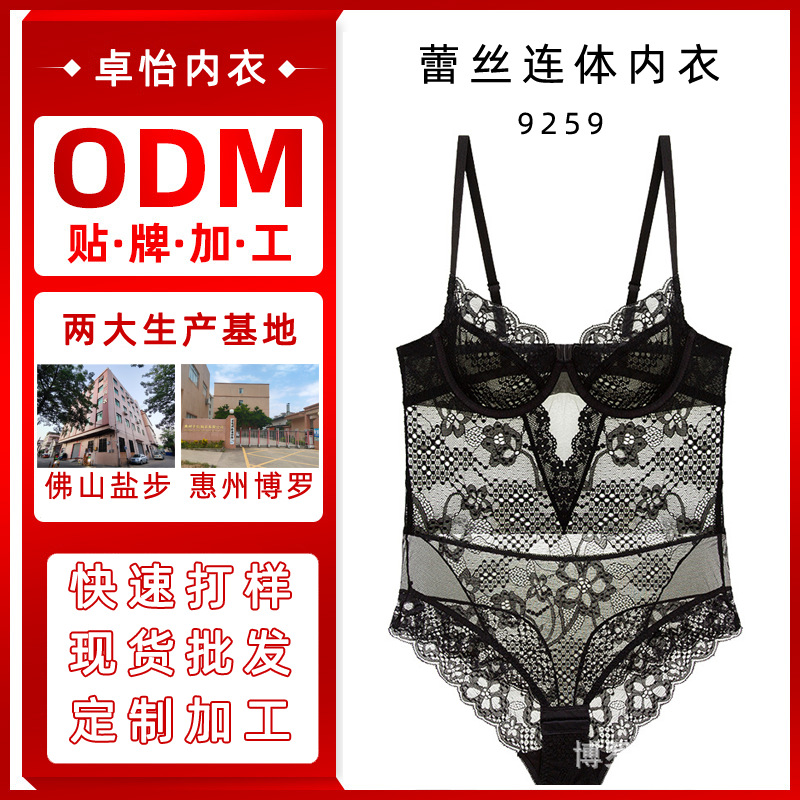 Ropa interior de una pieza sexy de encaje personalizada del fabricante, copa delgada de perspectiva sexy, bragas de corsé de una pieza de gran tamaño, sujetador