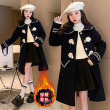 儿童毛呢外套秋冬装2025新款女大童呢大衣牛角扣时髦潮流中长款