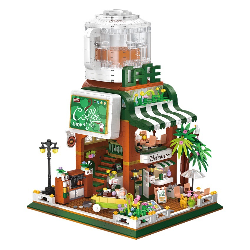 Zhe gao 612001 café de autoservicio modelo bloques de construcción de montaje de juguetes educativos para hombres y mujeres regalo