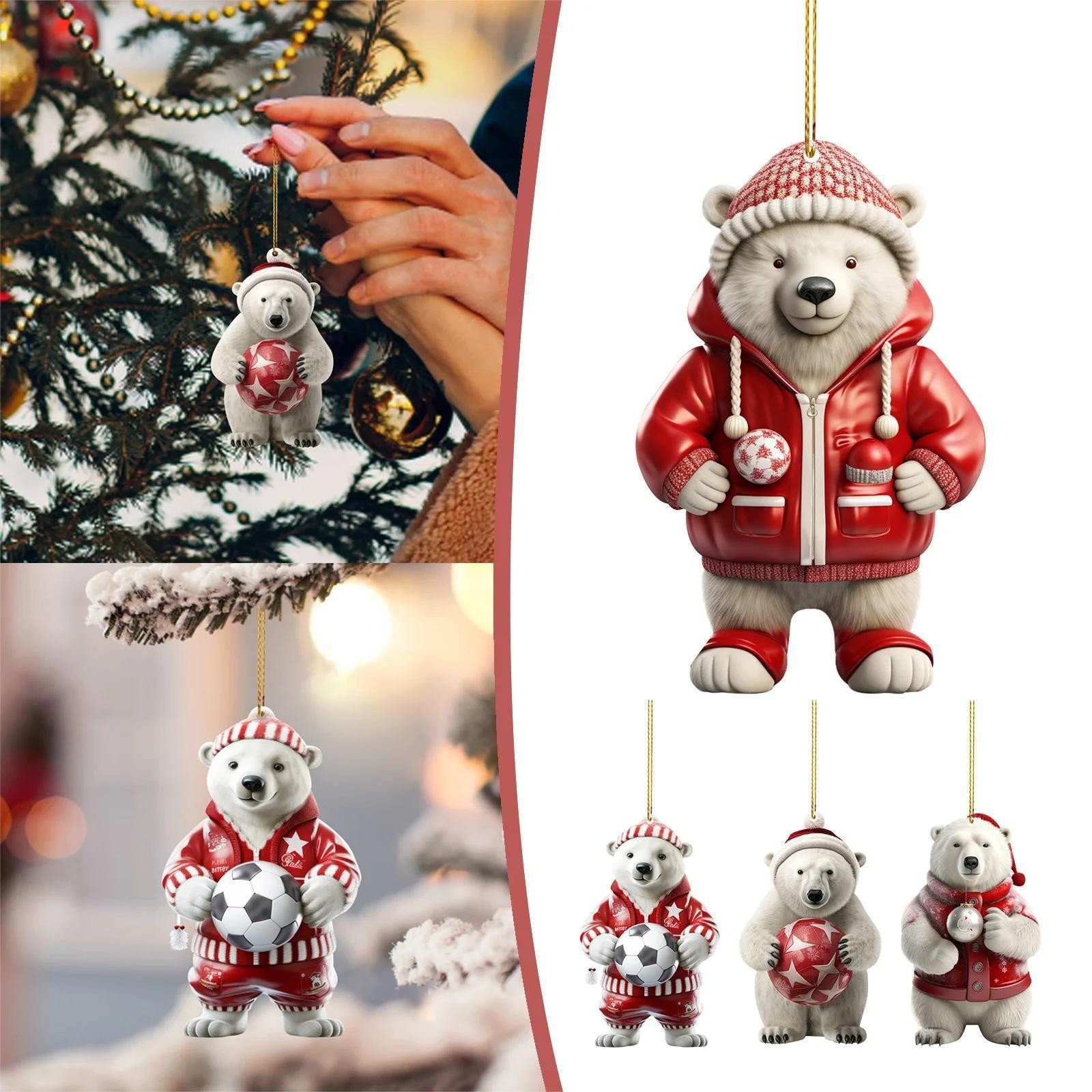 2025 Navidad transfronteriza acrílico plano adorable oso polar colgante de decoración de Navidad colgante image 1
