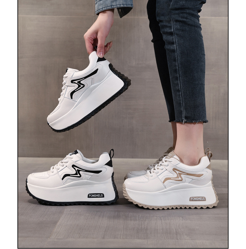 Giày sneaker nữ đế dày tăng chiều cao, phong cách thể thao trắng đa năng — Cơm trắng mơ chi tiết 17