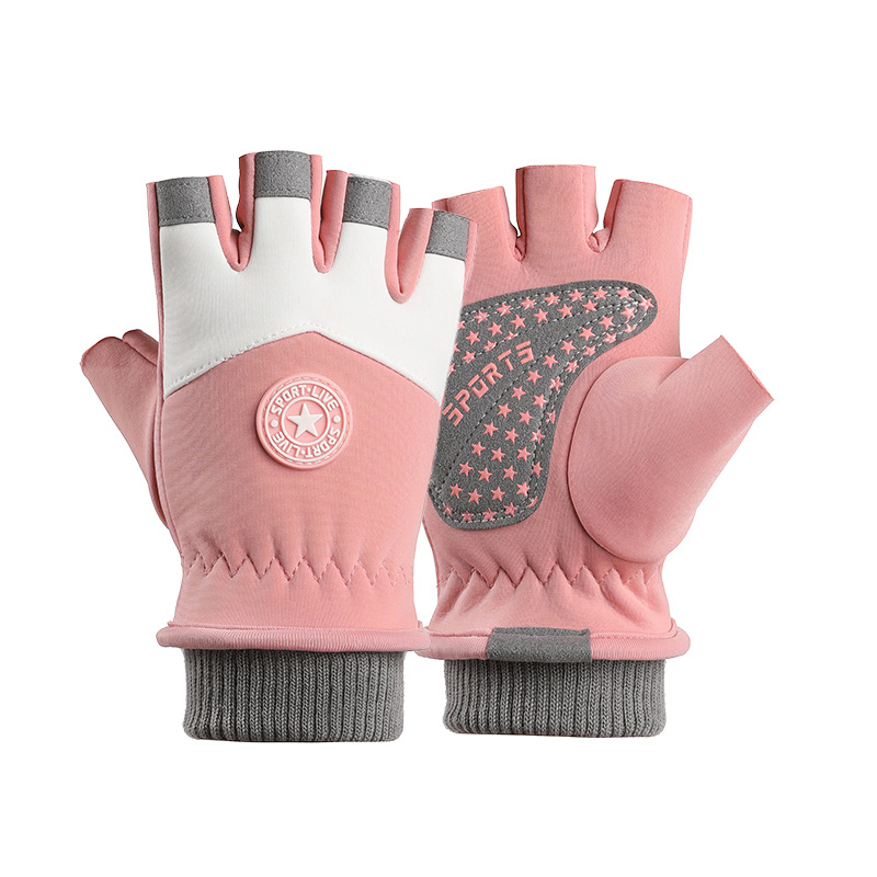 Esquí guantes de medio dedo para niños al aire libre de invierno nieve engrosada forrada de lana impermeable antideslizante guantes calientes