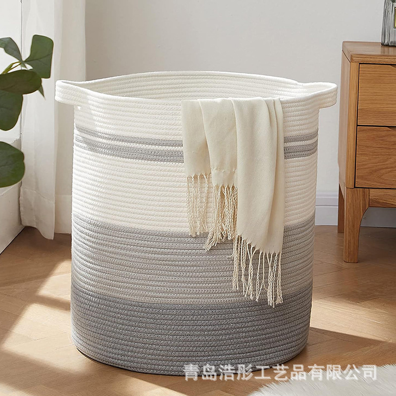 Cotton Rope Storage Basket Storage Basket Laundry Basket Woven Portable Folding Oversized Dirty Clothes Basket Baby Toy Storage Basket