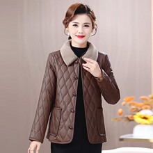 妈妈装皮衣免洗外套女士秋冬加绒加厚夹克中老年妈妈棉袄冬季保暖