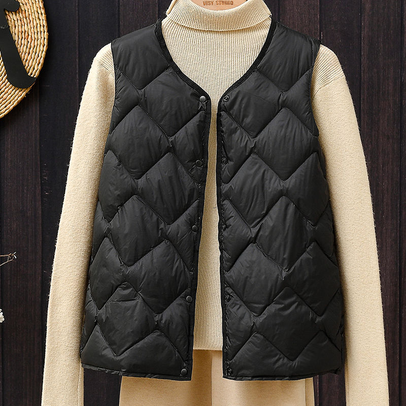 Otoño y invierno nuevo estilo de diamante GYUNDO damas chaleco de pluma corto moda de mujer V cuello con chaleco ligero abrigo