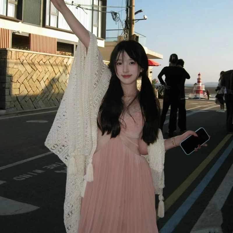 Forest Style White Hollow Knitted Shawl for Women Spring & Fall Ethnic Style Photo Cape Cloak Outwear Shawl for Women