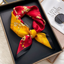 中国风梅花红色丝巾围巾女春秋百搭70小方巾披肩领巾外搭妈妈送礼