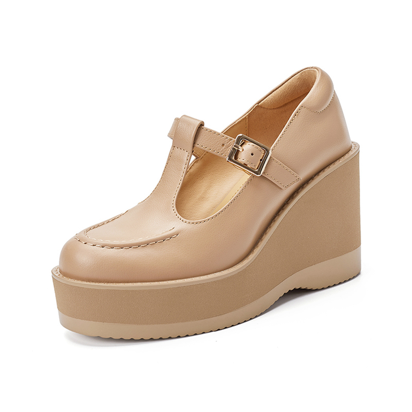 Giày Mary Jane nữ đế xuồng gót cao 9.5 cm khóa chữ T phong cách retro — đen