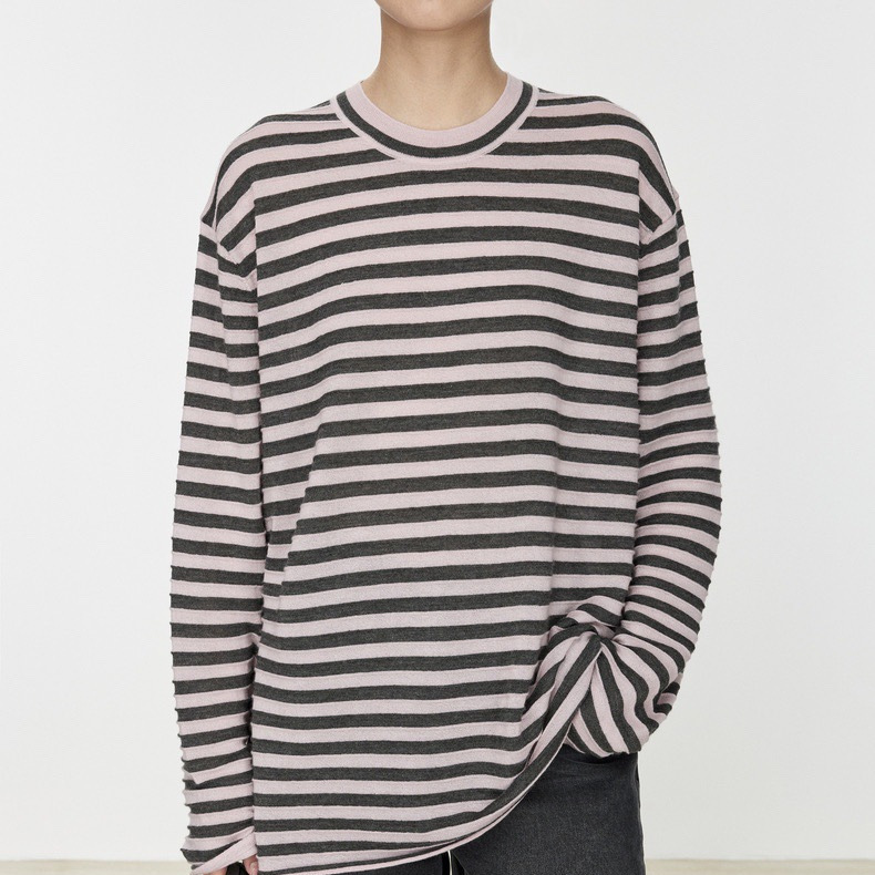 The Treasure of the Store: Joc Kendall Jenner Style Three-Dimensional Striped Knit Sweater, All-Season Casual Loose-Fit Base Top for Women