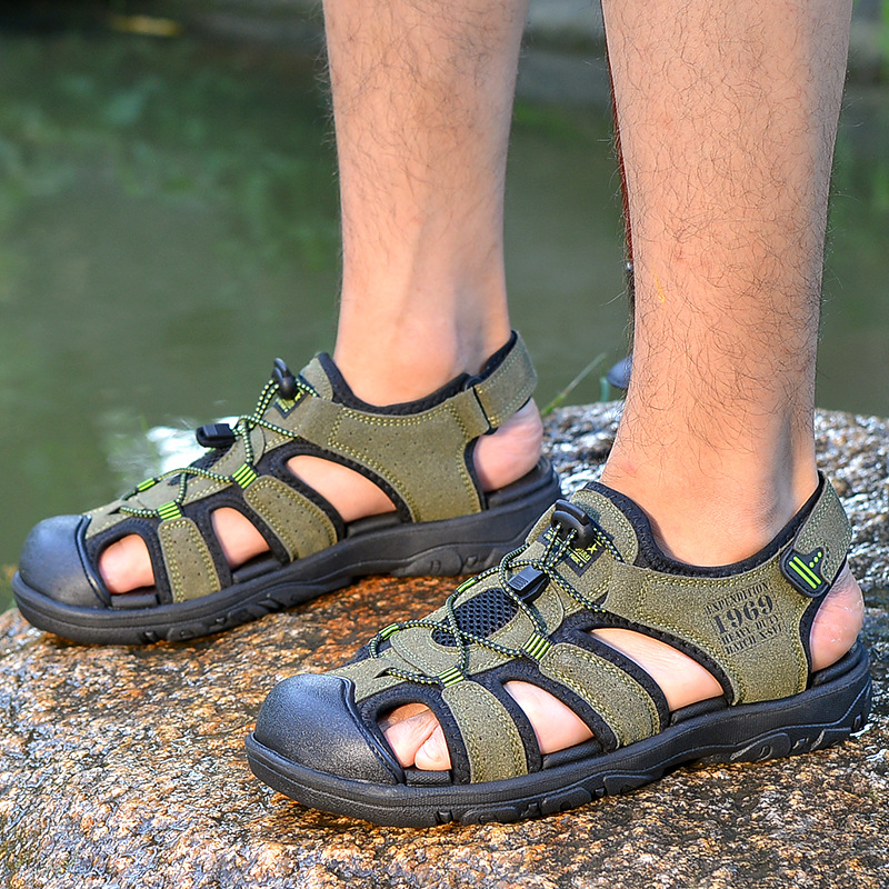 2023 verano para hombres sandalias de cuero de vaca zapatos de playa para hombres con suela suave antideslizante al aire libre zapatos de trekking casuales para hombres huecos