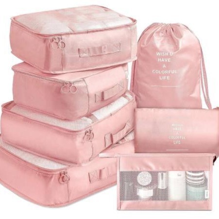 Set de bolsas de viaje de sarga, organizadores de ropa 6–8 piezas para maleta.