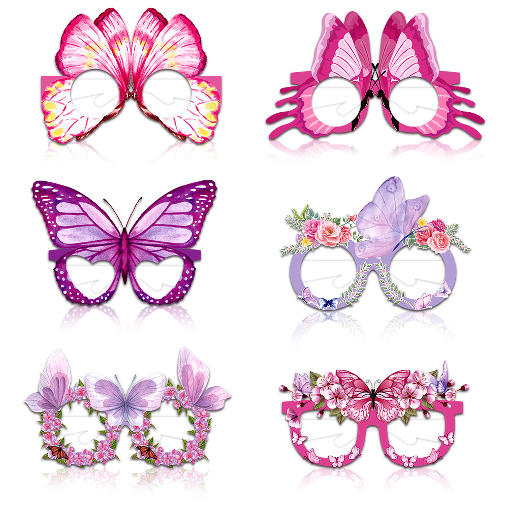 Gafas de papel de mariposa hermosas - Nuevo modelo transfronterizo, para fiestas de cumpleaños, accesorios de fotografía divertidos para niños y adultos