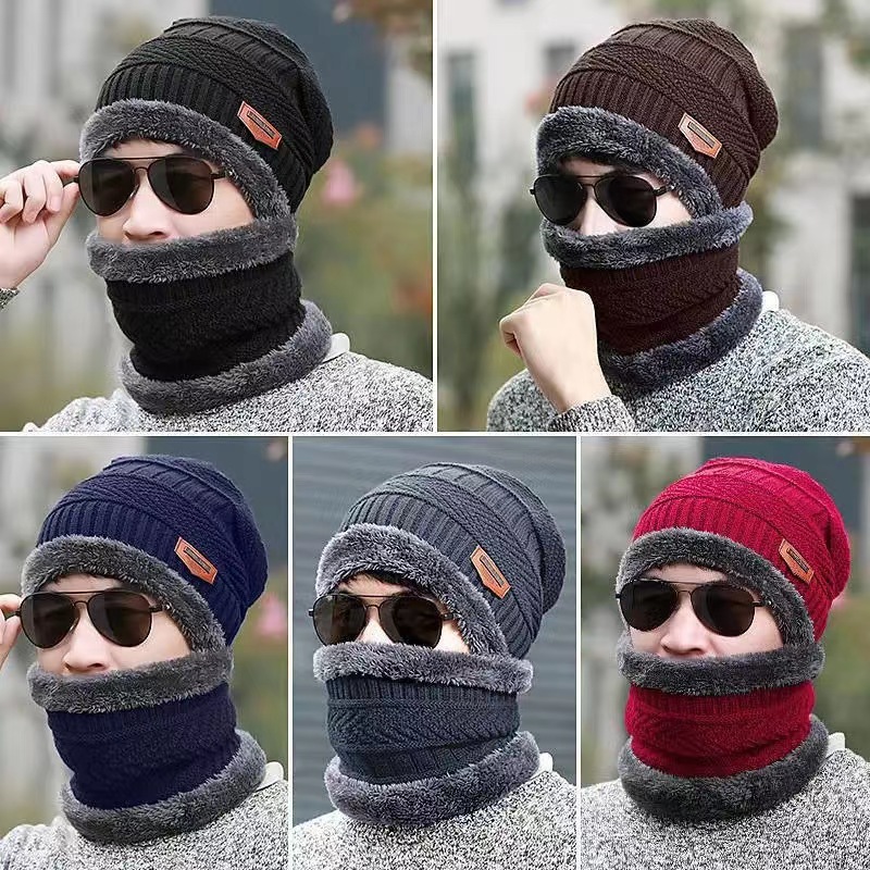 Men's Winter Knitted Hat With Velvet And Thick Warm Cap Hat For Cycling Cold Resistant Woolen Hat_voghion.com